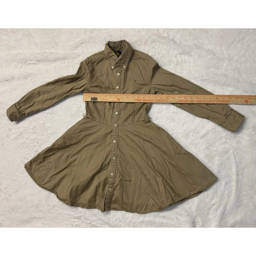 Ralph Lauren Dress Girls Sz 10 Pockets Tan Beige Pony Twirl Skirt Preppy No Belt